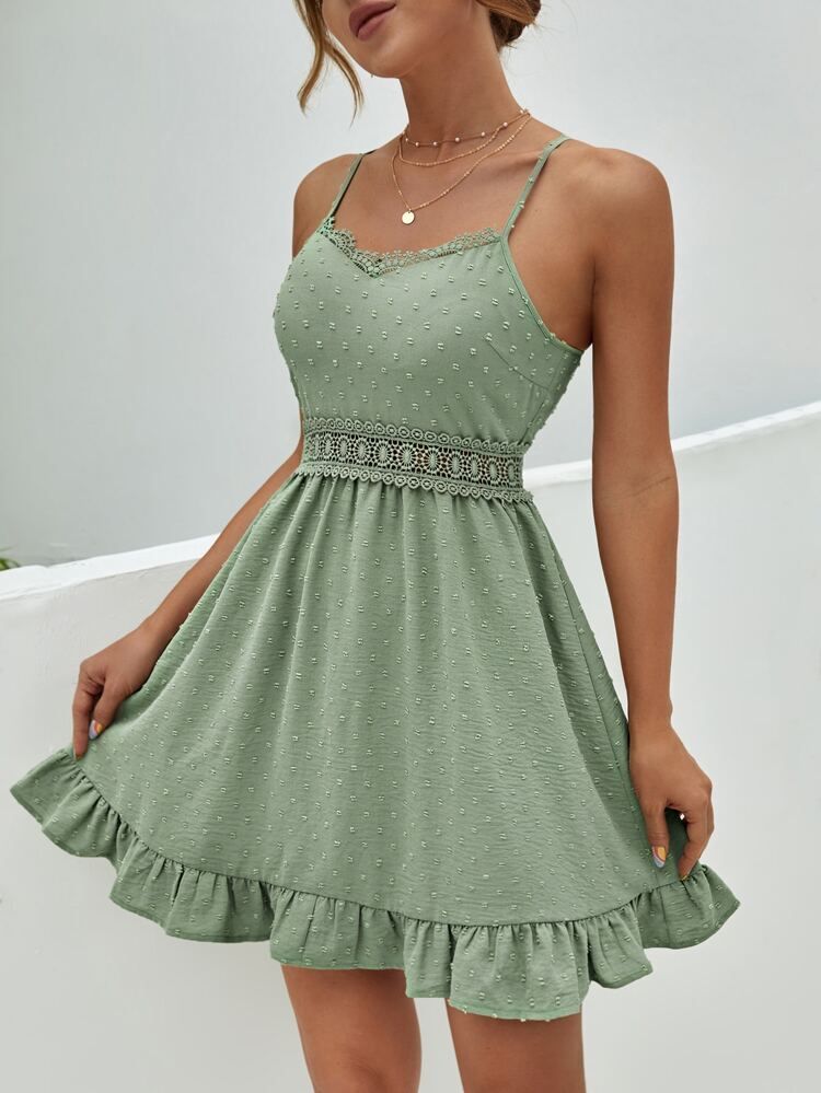 Sleeveless Mini Dress with Lace Waistband