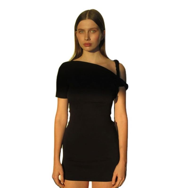 Asymmetrical One-Sleeve Mini Dress with Twisted Strap Detail