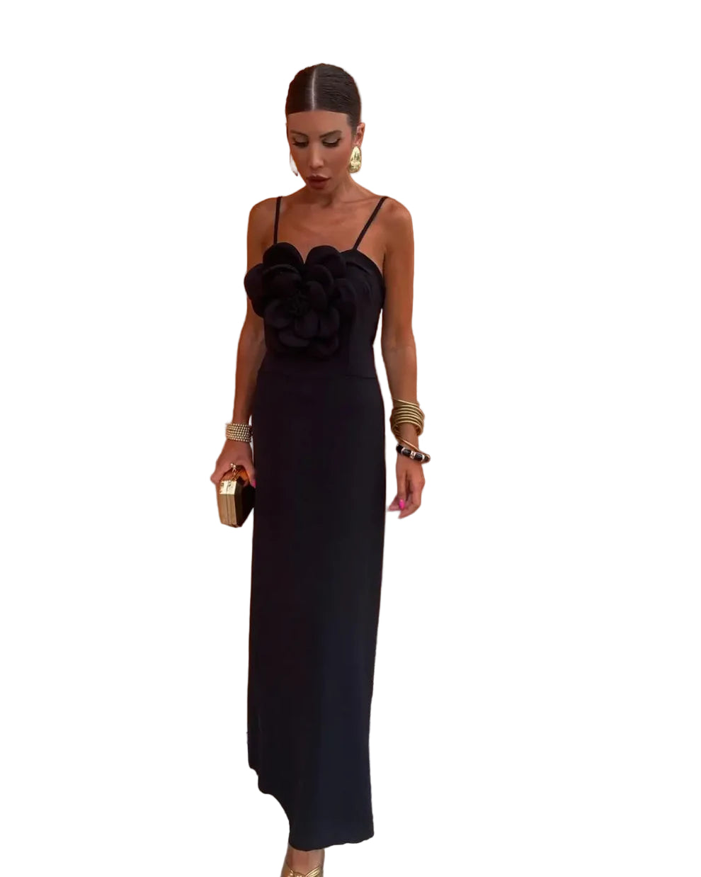 Maxi Dress with Center Front 3D Floral Feature1