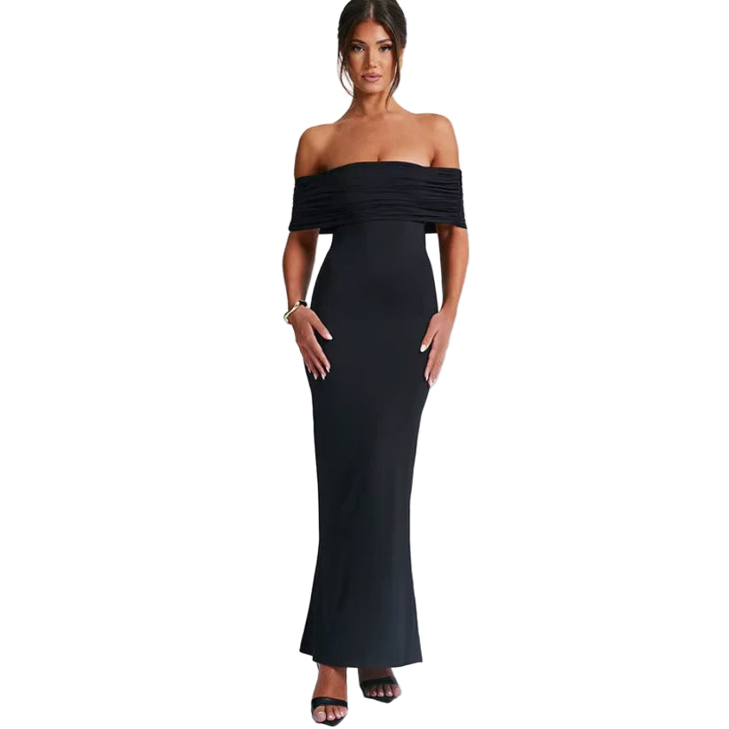 Ruched Off-Shoulder Floor-Length Dress1