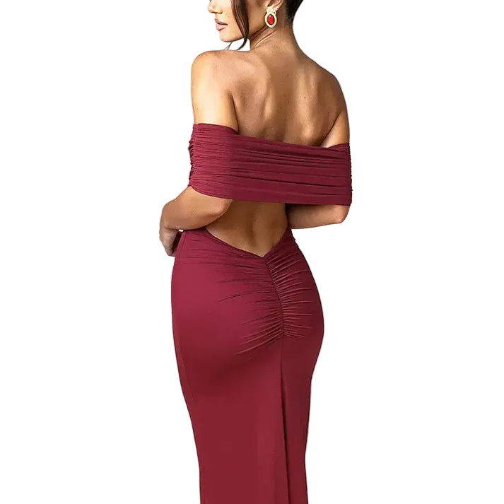 Ruched Off-Shoulder Floor-Length Dress3