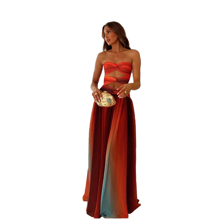 Strapless Maxi Dress with Fitted Upper and Flowing Skirt