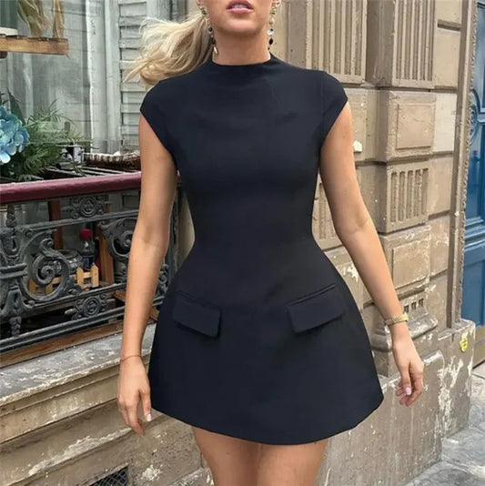 Cap Sleeve Mini Dress with Defined Waist and Flared Hem