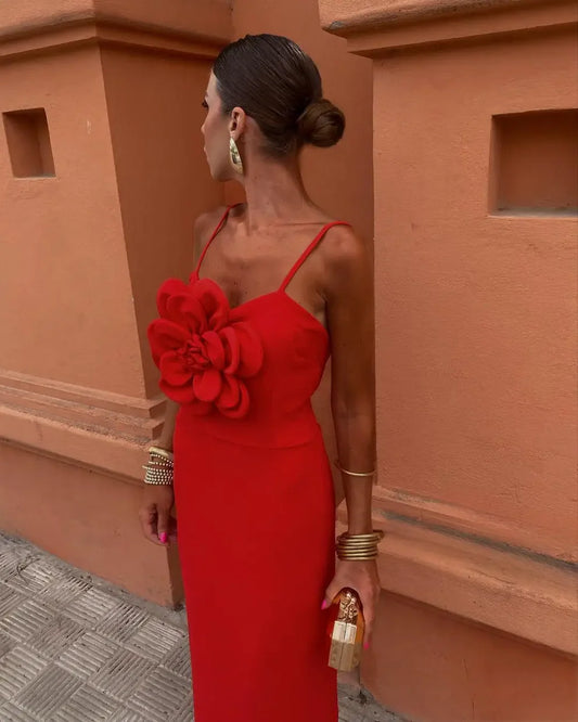 Maxi Dress with Center Front 3D Floral Feature