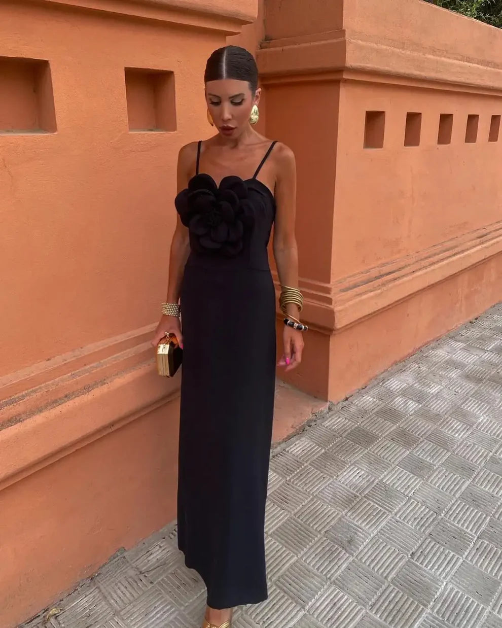 Maxi Dress with Center Front 3D Floral Feature