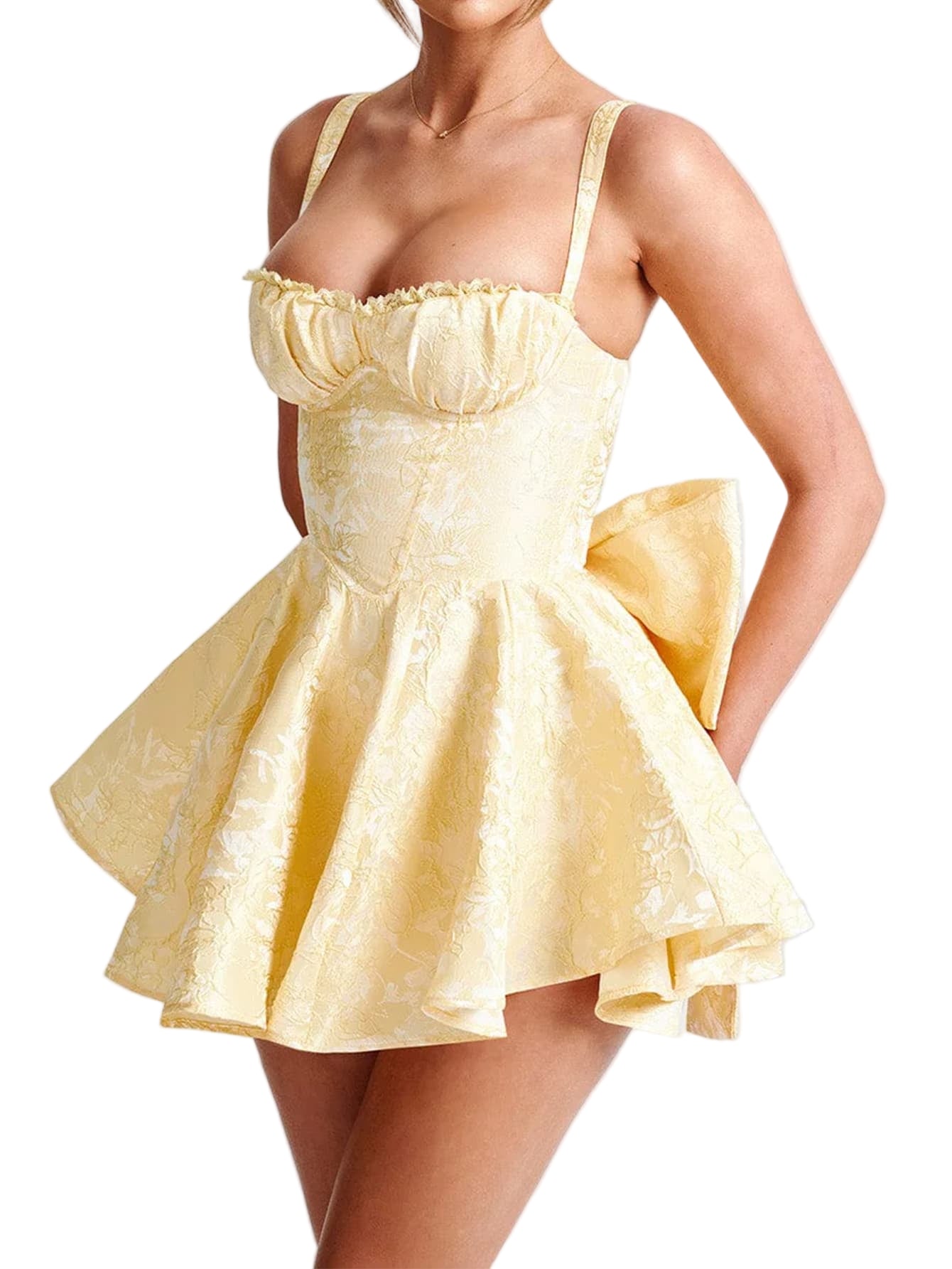 Corset-Style Mini Dress with Flared Skirt and Back Bow1