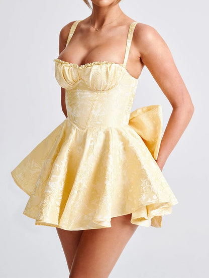 Corset-Style Mini Dress with Flared Skirt and Back Bow