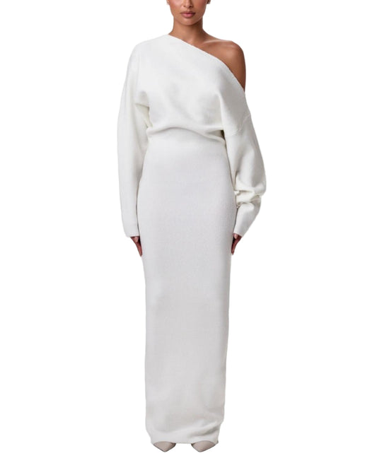 Maxi Dress with Asymmetric Neckline and Fitted Lower Skirt