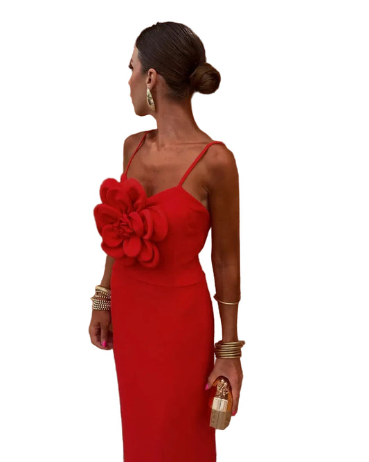 Maxi Dress with Center Front 3D Floral Feature