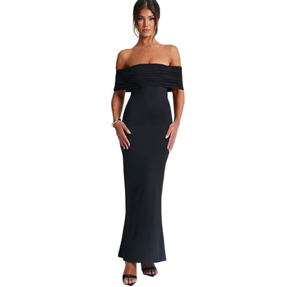 Ruched Off-Shoulder Floor-Length Dress1