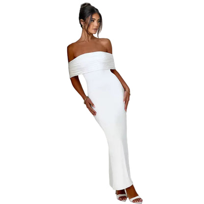 Ruched Off-Shoulder Floor-Length Dress2