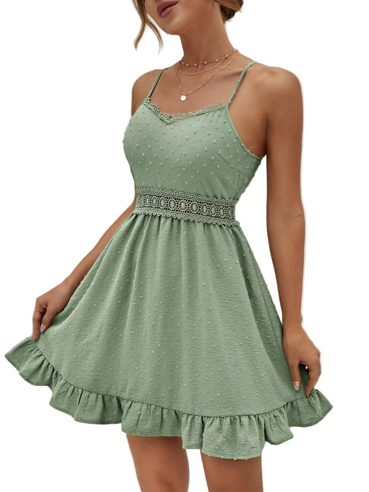 Sleeveless Mini Dress with Lace Waistband