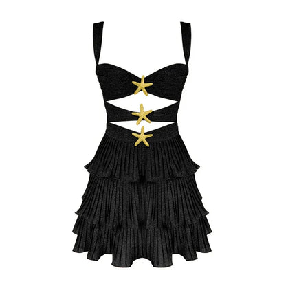 Star-Appliqué Mini Dress with Horizontal Cut-Outs1