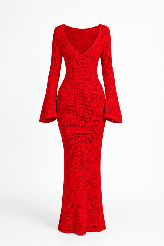 Backless Long Sleeve Maxi Dress