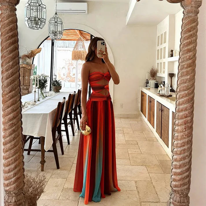 Strapless Maxi Dress with Fitted Upper and Flowing Skirt